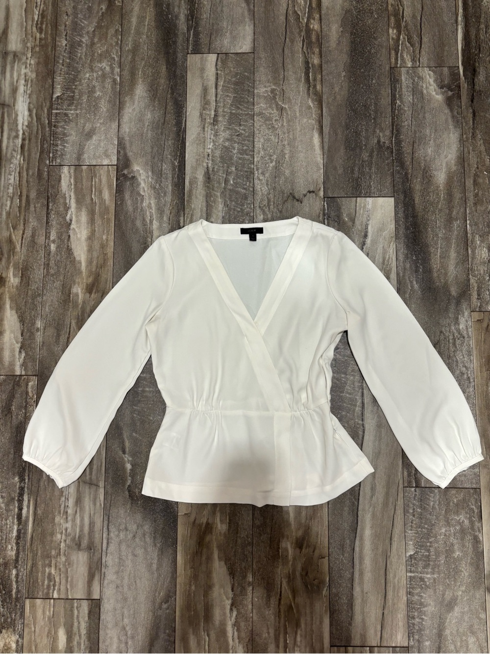 J.Crew Long Sleeve V-Neck Peplum Blouse White Sz 4